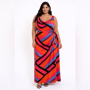 NWOT New Ashley Stewart Vibrant Multicolor Wrap Maxi Dress